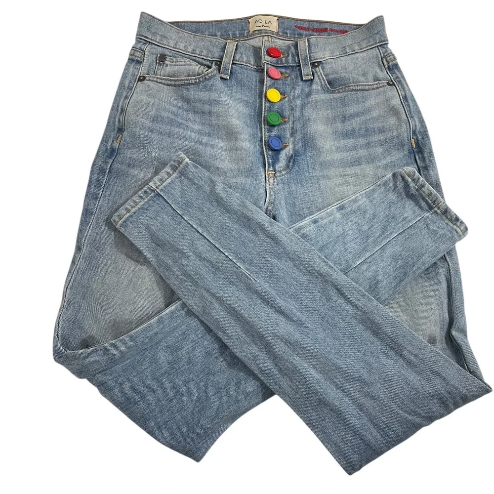 AO.LA by Alice Olivia Women's Jeans‎ Size 24 Rainbow Button Mid Rise Skinny Fit